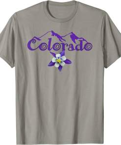 Colorado with mountain silhouette, Columbine flower shirt