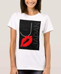 Greetings from Japan Red Lipstick Kiss Black Shirt