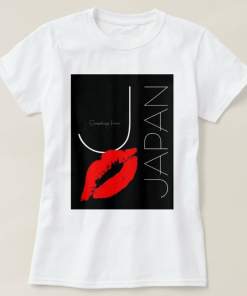 Greetings from Japan Red Lipstick Kiss Black Shirt
