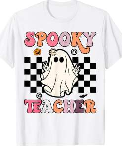 Funny Spooky Ghost Pumpkin Spooky Teacher Halloween Costume Shirt
