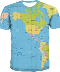 KYKU Men World Map Shirt Globe Costume Earth Print Geography Gifts for Adult