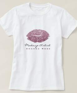 Makeup Artist White Kiss Lips Orchid Pink Glitter Shirt