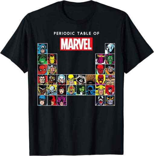 Marvel Periodic Table Of Heroes & Villains Retro Shirt