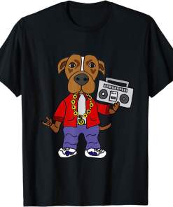 Smileteesmusica Funny Pit bull Dog Rap Music Rapper Cartoon Shirt