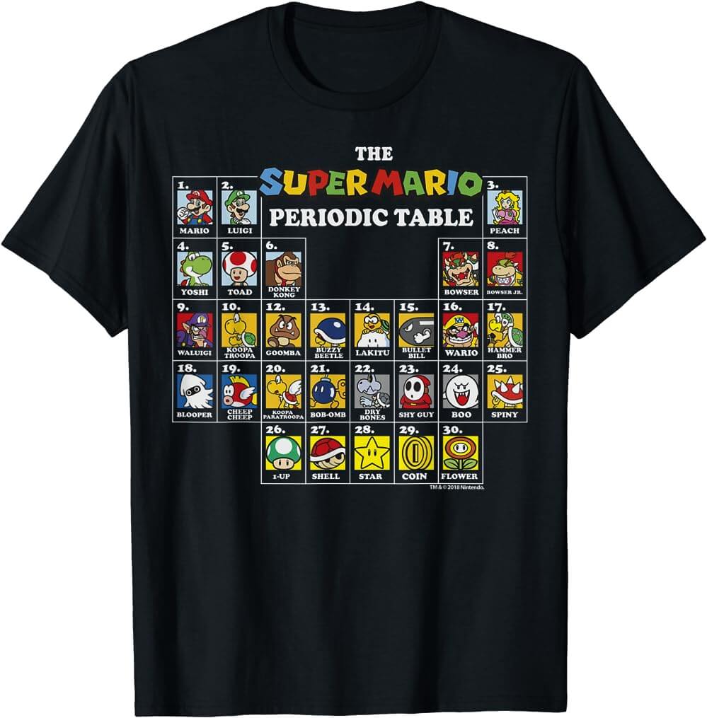 Super Mario Periodic Table Of Characters Graphic T-Shirt