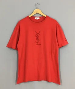 Vintage YSL Yves Saint Laurent T shirt Medium Ysl Paris Big Logo Saint Laurent Pour Homme Red Shirt