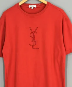 Vintage YSL Yves Saint Laurent T shirt Medium Ysl Paris Big Logo Saint Laurent Pour Homme Red Shirt